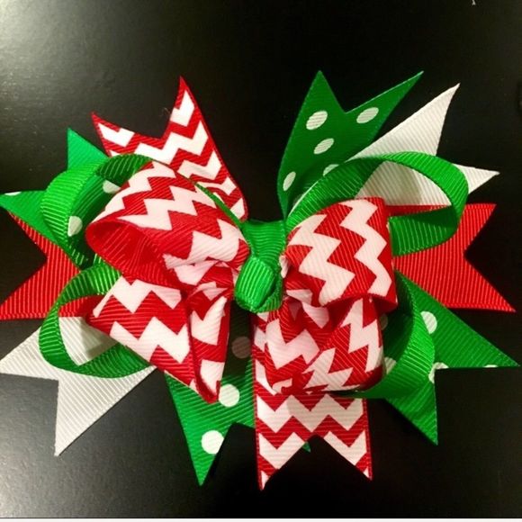Two Christmas Colored Hair Bows - 2 Grosgrain Hair Bows with Clips RANDOM - Picture 1 of 6